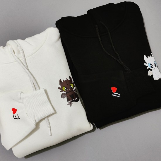 Siyah Ejder & Beyaz Ejder Kapşonlu Sweatshirt
