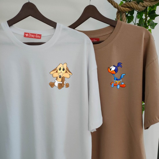 2 Adet Çizgifilm Tasarımlı Tshirt - Oversize 2 Adet Çizgifilm Tasarımlı Tshirt - Oversize