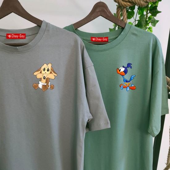 2 Adet Çizgifilm Tasarımlı Tshirt - Oversize 2 Adet Çizgifilm Tasarımlı Tshirt - Oversize