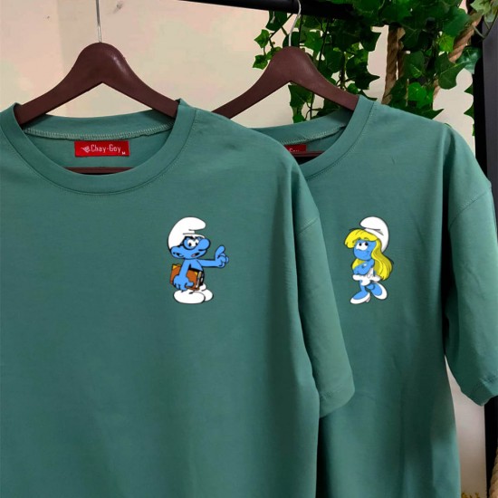 2 Adet Şirinler Tasarımlı Oversize Tshirt 2 Adet Şirinler Tasarımlı Oversize Tshirt