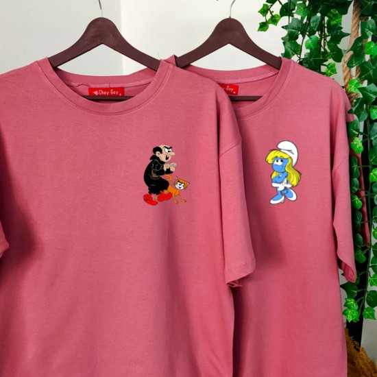 2 Adet Şirinler Tasarımlı Oversize Tshirt 2 Adet Şirinler Tasarımlı Oversize Tshirt