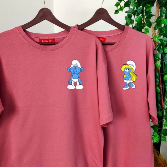 2 Adet Şirinler Tasarımlı Oversize Tshirt 2 Adet Şirinler Tasarımlı Oversize Tshirt