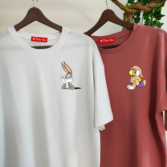 2 Adet Çizgifilm Tasarımlı Tshirt - Oversize 2 Adet Çizgifilm Tasarımlı Tshirt - Oversize