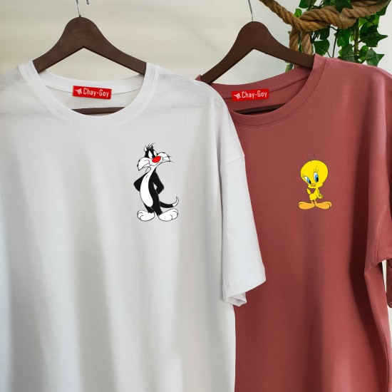 2 Adet Çizgifilm Tasarımlı Tshirt - Oversize 2 Adet Çizgifilm Tasarımlı Tshirt - Oversize