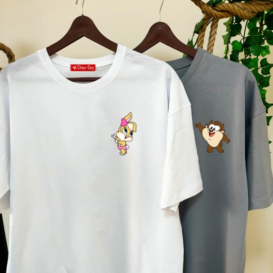2 Adet Çizgifilm Tasarımlı Tshirt - Oversize 2 Adet Çizgifilm Tasarımlı Tshirt - Oversize