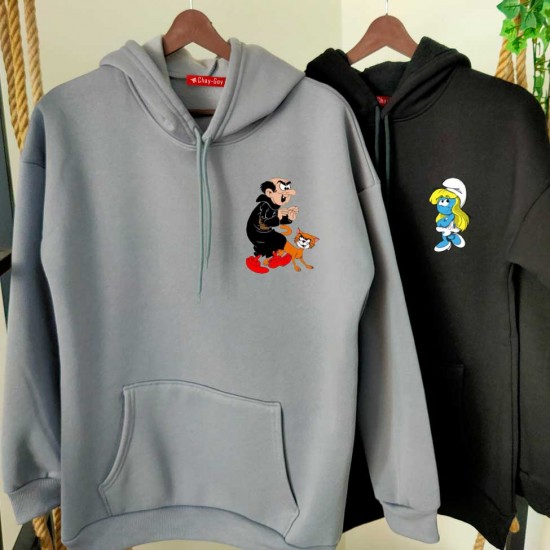 2 Adet ŞİRİNLER İçi Polar Kapşonlu Sweatshirt - Oversize 2 Adet ŞİRİNLER İçi Polar Kapşonlu Sweatshirt - Oversize
