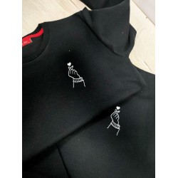 2 Adet Kore Kalbi Tasarımlı İçi Polar 0 Yaka Sweatshirt 
