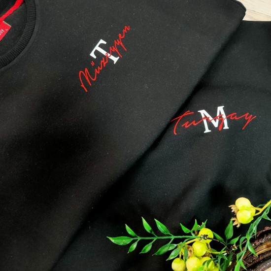 2 Adet İsimli İçi Polar 0 Yaka Sweatshirt 2 Adet İsimli İçi Polar 0 Yaka Sweatshirt