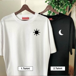 2 Adet Güneş & Ay Baskılı Çift Tişörtleri 2 Adet Güneş & Ay Baskılı Çift Tişörtleri
