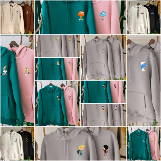2 Adet Çizgifilm Tasarımlı Kapşonlu Sweatshirt Hoodie 2 Adet Çizgifilm Tasarımlı Kapşonlu Sweatshirt Hoodie